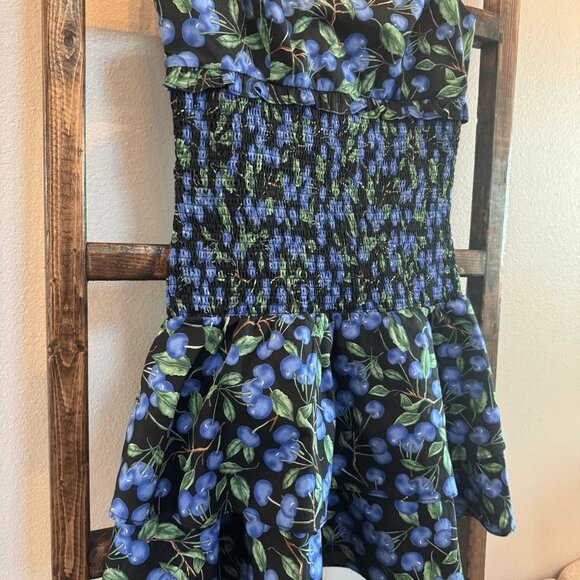 English Factory Blueberry Print Smocked Rayon Mini Dress Sundress Size M - Picture 7 of 12